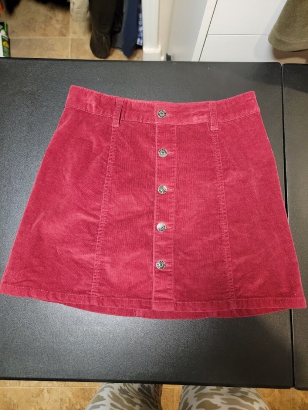 Celebrity Pink Burgundy Corduroy Button Front Mini Skirt A-Line Y2K